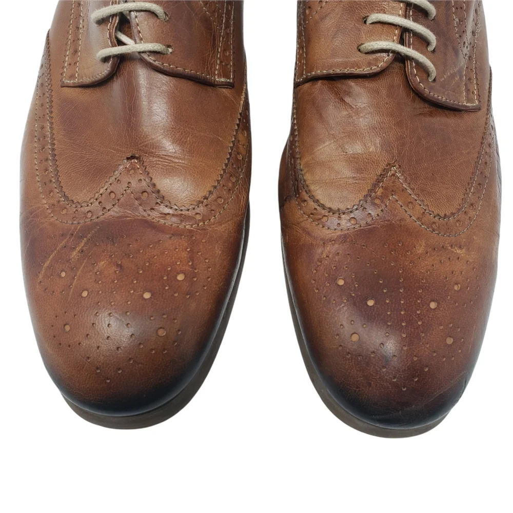 Kenneth Cole Reaction Wing Man‎ Brown Leather Oxford Size 12 Lace Up Patina